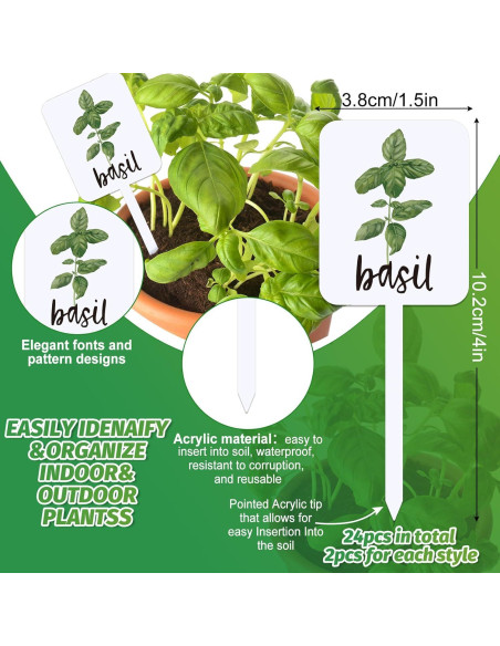 Etiquetas de Plantas Acrílico Whaline 24 Pcs 12 Diseños