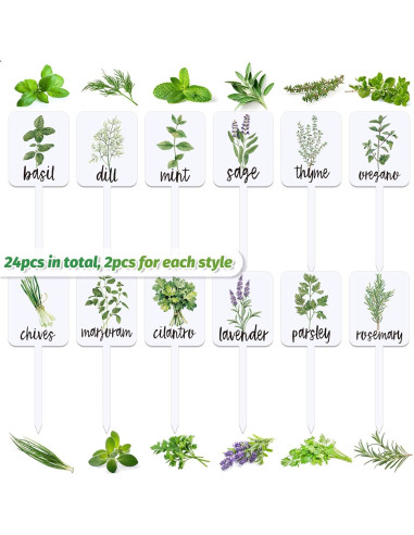 Etiquetas de Plantas Acrílico Whaline 24 Pcs 12 Diseños