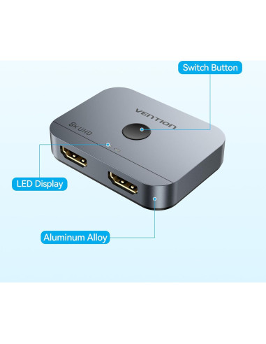 Switch HDMI 2 en 1 VENTION 8K 4K 120Hz con LED