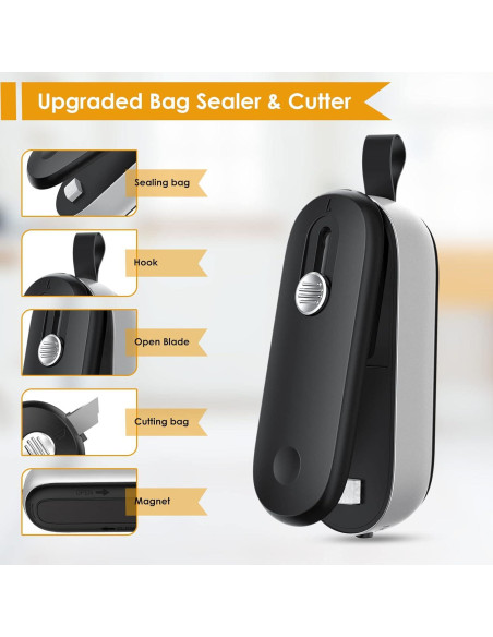 Sello de Bolsas FEPPO Mini Portátil con Cortador - Negro/Plata