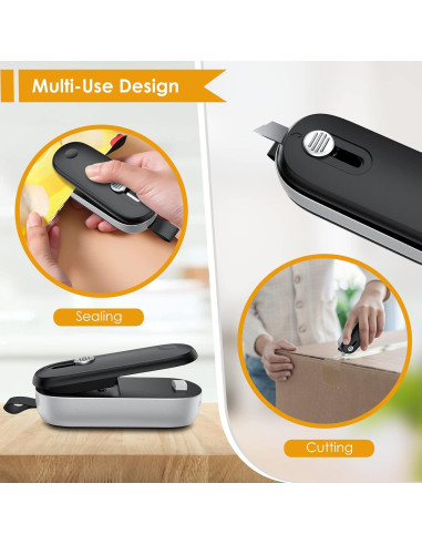 Sello de Bolsas FEPPO Mini Portátil con Cortador - Negro/Plata