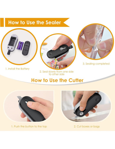 Sello de Bolsas FEPPO Mini Portátil con Cortador - Negro/Plata