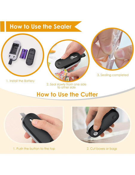 Sello de Bolsas FEPPO Mini Portátil con Cortador - Negro/Plata