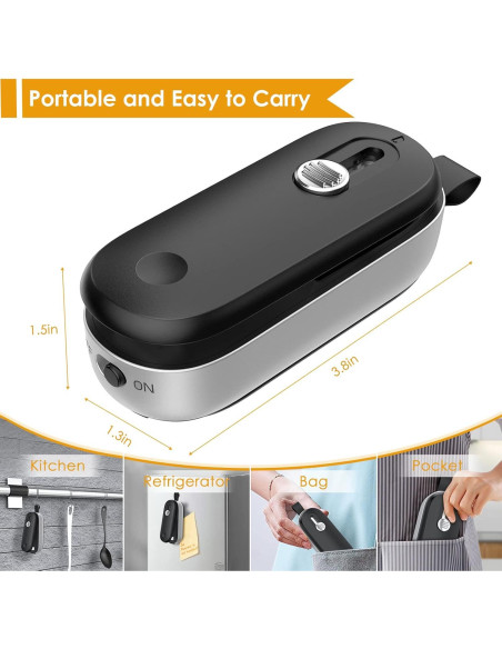 Sello de Bolsas FEPPO Mini Portátil con Cortador - Negro/Plata