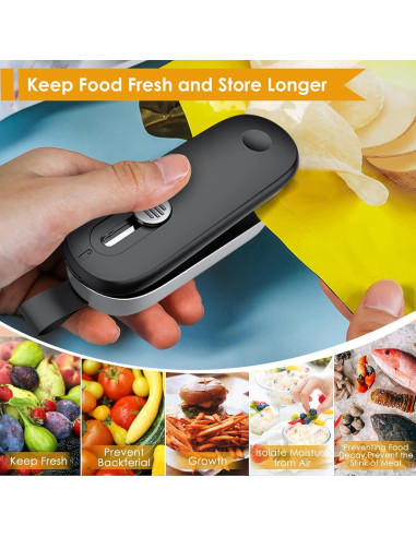 Sello de Bolsas FEPPO Mini Portátil con Cortador - Negro/Plata