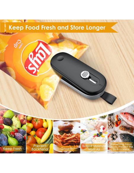 Sello de Bolsas FEPPO Mini Portátil con Cortador - Negro/Plata