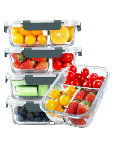 Contenedores de Comida de Vidrio KOMUEE 3 Compartimentos 5 Pzas