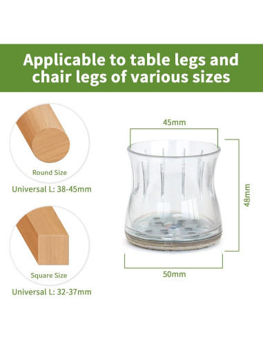 16 Protectores de Suelo para Patas de Silla Covercorner 38-45mm