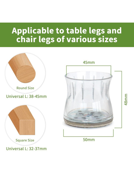 16 Protectores de Suelo para Patas de Silla Covercorner 38-45mm