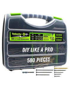 Kit de Tornillos de Madera Velocity - 580 Piezas con Bits y Organizador