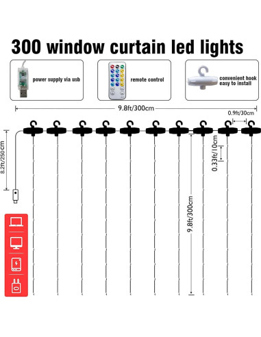 Luces de Cuerda LED Dazzle 300 luces 2.97m USB Impermeables
