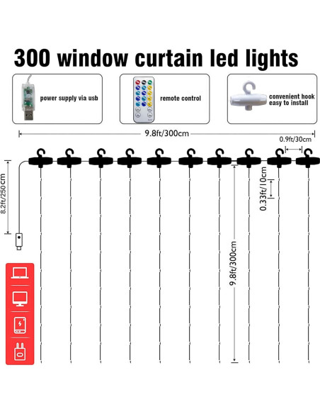 Luces de Cuerda LED Dazzle 300 luces 2.97m USB Impermeables