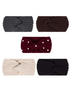 Diademas de Invierno Whaline 5 Piezas con Perlas y Punto