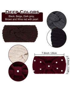 Diademas de Invierno Whaline 5 Piezas con Perlas y Punto 2