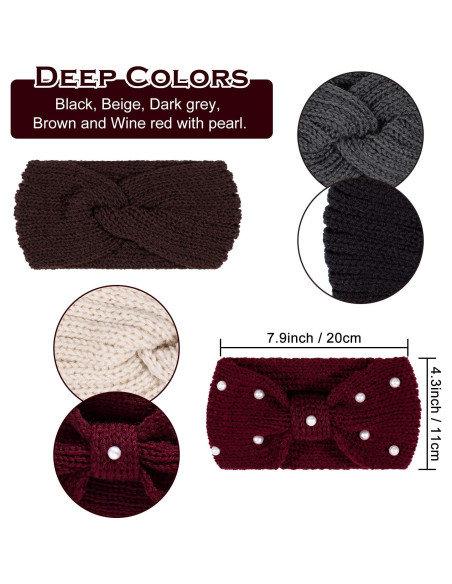 Diademas de Invierno Whaline 5 Piezas con Perlas y Punto