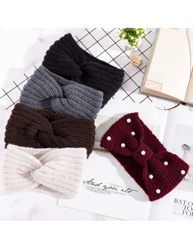 Diademas de Invierno Whaline 5 Piezas con Perlas y Punto