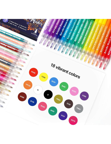 18 Marcadores de Pintura Acrílica Coogert Punta Fina 0.7mm