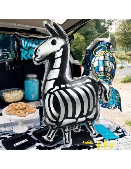 Globo de Foil Gigante Llama Fortnite Unique 88.9 cm Negro Plata
