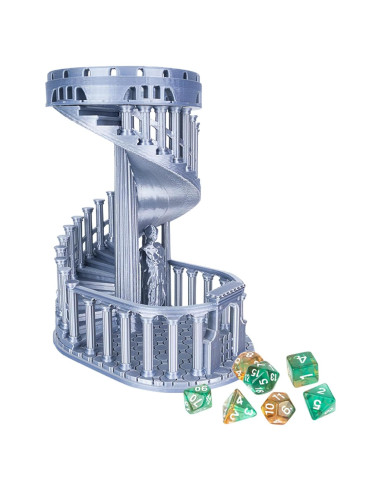 Torre de Dados DND JstFrU con Bandeja y 7 Dados, Gris Clásico