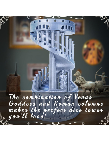 Torre de Dados DND JstFrU con Bandeja y 7 Dados, Gris Clásico