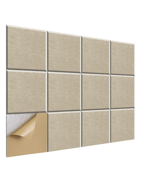 Paneles Acústicos Cuadrados Autoadhesivos Camel - 12 Piezas 30x30 cm