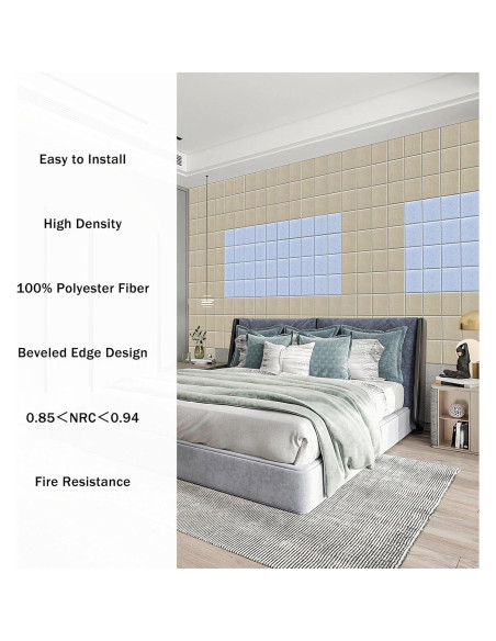 Paneles Acústicos Cuadrados Autoadhesivos Camel - 12 Piezas 30x30 cm