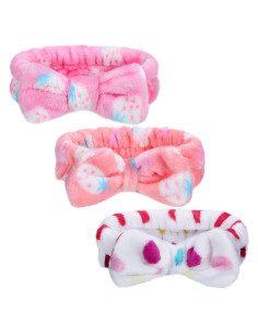 3 Diademas de Toalla Hicarer con Lazo para Cuidado Facial