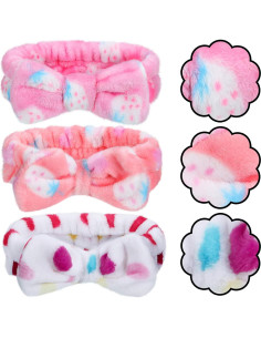 3 Diademas de Toalla Hicarer con Lazo para Cuidado Facial 2