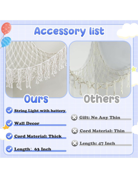 Hamaca Colgante de Peluches CCYLTL 160 cm Boho con Luz LED