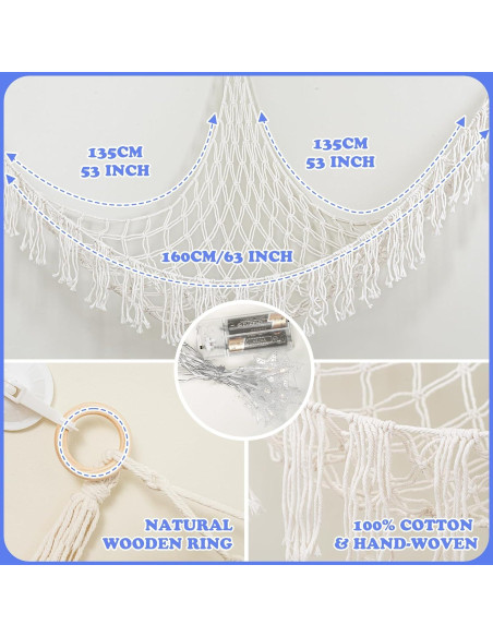Hamaca Colgante de Peluches CCYLTL 160 cm Boho con Luz LED