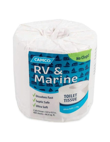 Papel Higiénico Camco TST 2 Capas 400 Hojas para RV y Marina