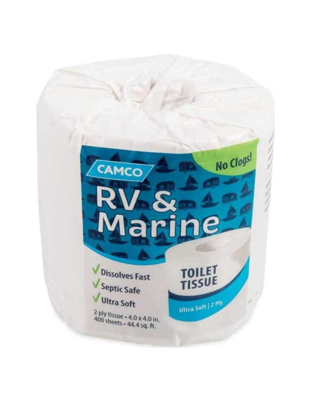 Papel Higiénico Camco TST 2 Capas 400 Hojas para RV y Marina