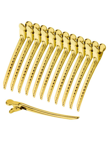Pinzas de acero inoxidable RSV para cabello - 12 clips oro
