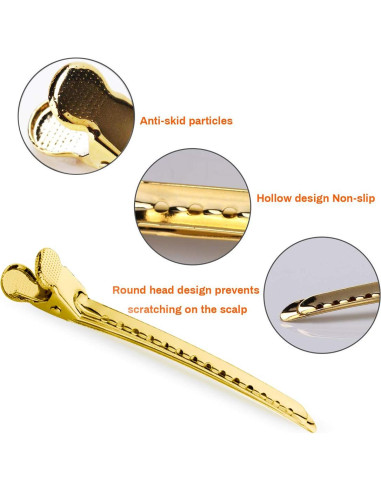 Pinzas de acero inoxidable RSV para cabello - 12 clips oro
