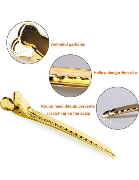 Pinzas de acero inoxidable RSV para cabello - 12 clips oro