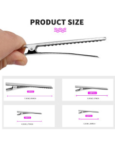 Clips de Pelo Cocodrilo WSYUB 170 Pcs Metal Plateado 4 Tamaños 2