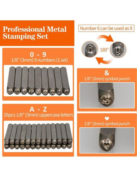 Kit de Estampado de Metal DkOvn 37 Piezas 3mm Letras y Números