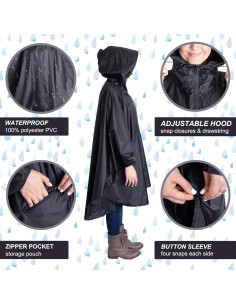 Poncho de Lluvia Impermeable Lingito para Adultos - Negro 2