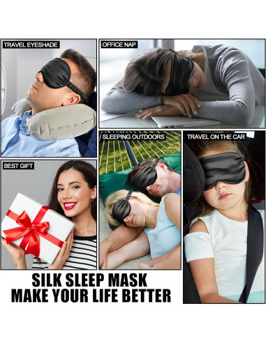 20 Piezas Máscaras de Sueño de Seda Negra con Correa Elástica