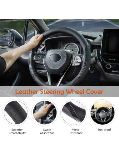 Funda de Volante Muamos Negra 35-37 cm Antideslizante