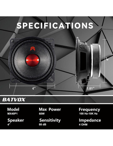 Altavoces Midrange GRTSKY MX40P1 de 10.16 cm 120W 4 Ohm Negro (2 Pzs)