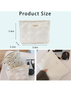 Bolsa de Maquillaje Acolchada Uekeboag 26.9x20.3cm Blanca Floral 2