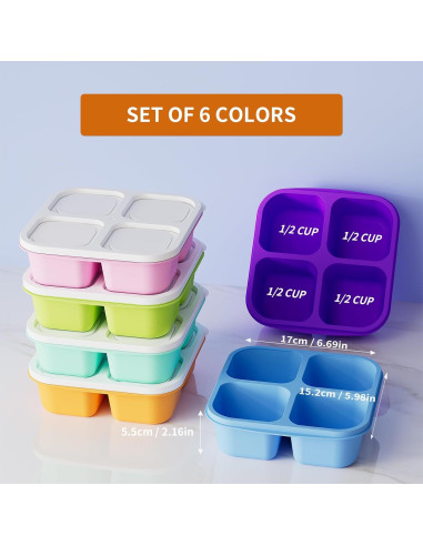 Contenedores de Snack Bento KEMETHY 6 Pcs 4 Compartimentos