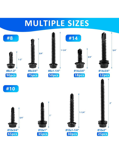 400 Tornillos Autoperforantes Negros Acero Inoxidable 410