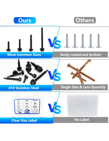 400 Tornillos Autoperforantes Negros Acero Inoxidable 410