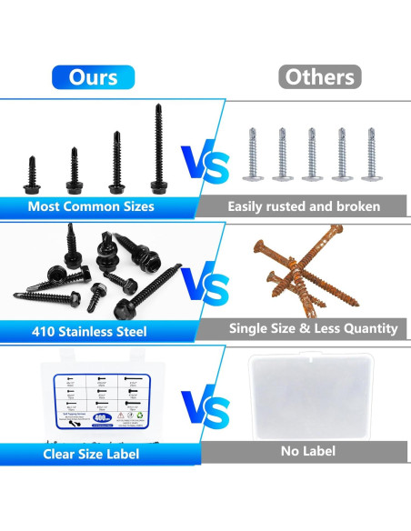 400 Tornillos Autoperforantes Negros Acero Inoxidable 410