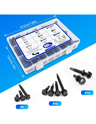 400 Tornillos Autoperforantes Negros Acero Inoxidable 410