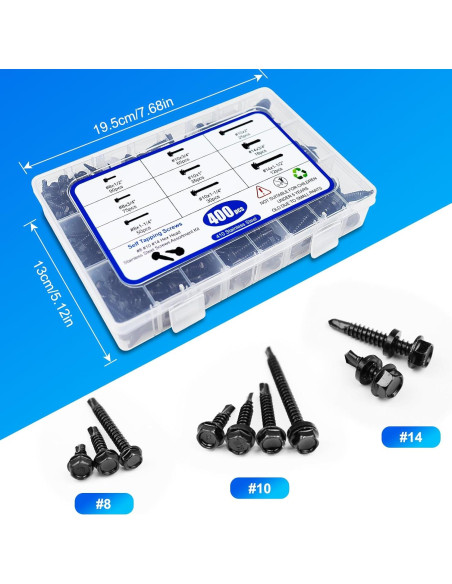 400 Tornillos Autoperforantes Negros Acero Inoxidable 410