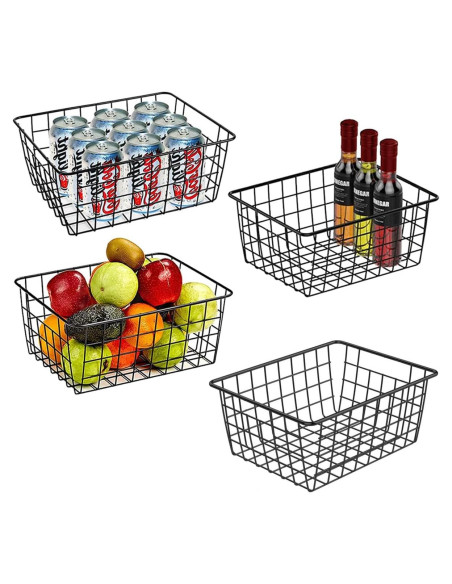 Cestas de Alambre Negro LOSYHU - Paquete de 4 Medianas 28.2x22.1cm