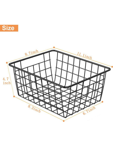 Cestas de Alambre Negro LOSYHU - Paquete de 4 Medianas 28.2x22.1cm